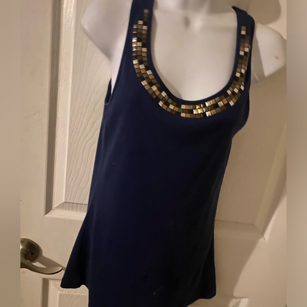 Blue tank with embellished front